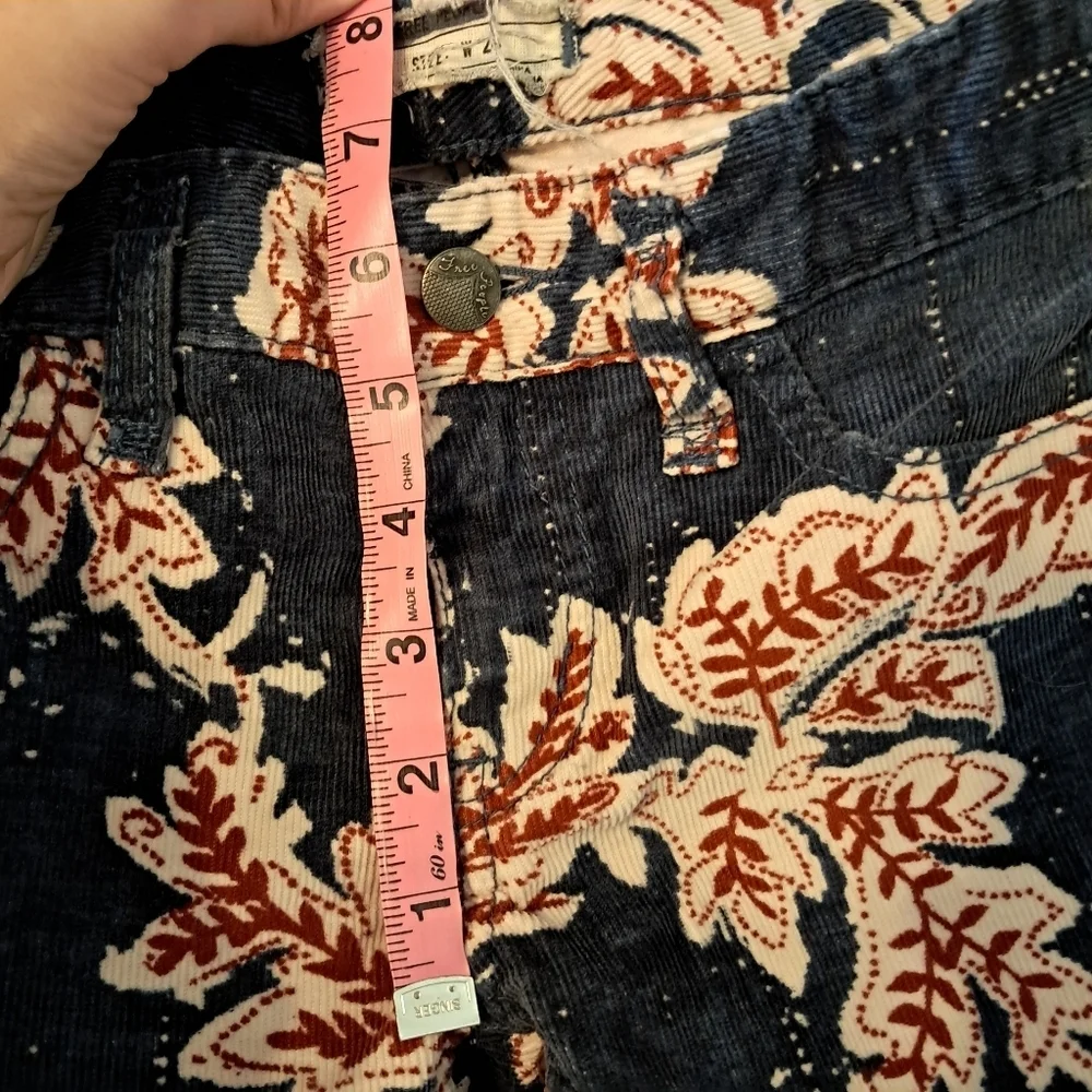 Free People Womens Blue White Red Floral Corduroy Skinny Pants Size 24